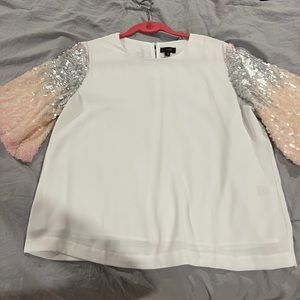 White sequin sleeve blouse